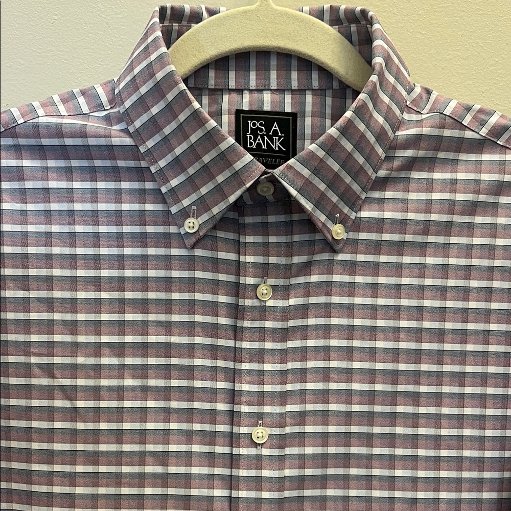 Jos. A. Bank Men's Plaid Shirt Traveler - Blue Purple Gray Wrinkle free Joseph A